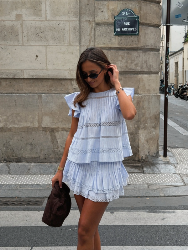 Rokje broderie setje blauw