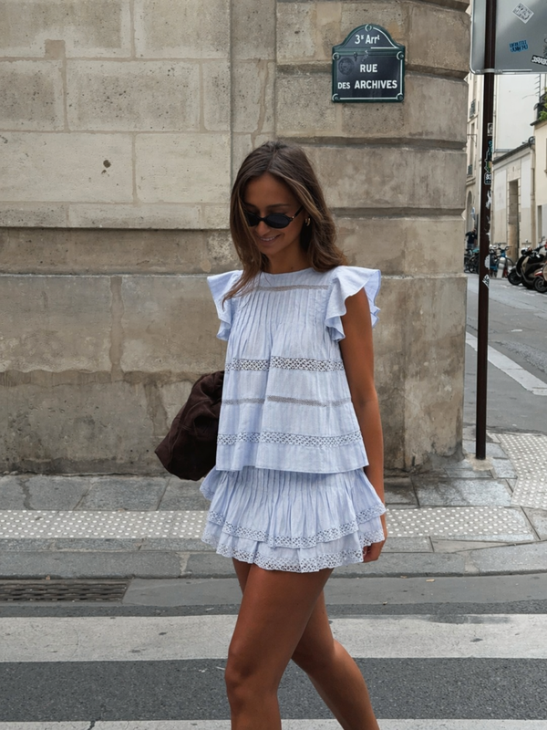 Top broderie setje blauw