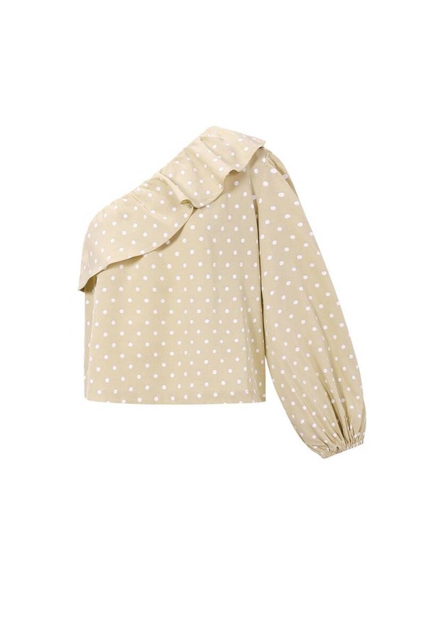 Off shoulder top polka beige