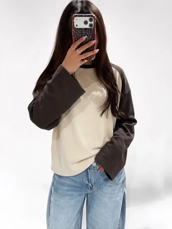 Longsleeve bruin/beige