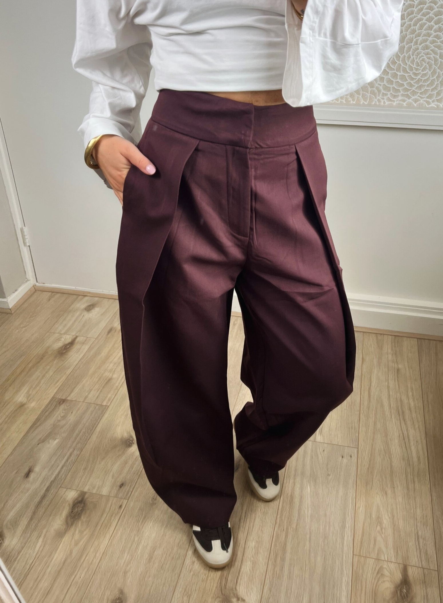 Pantalon barrel aubergine