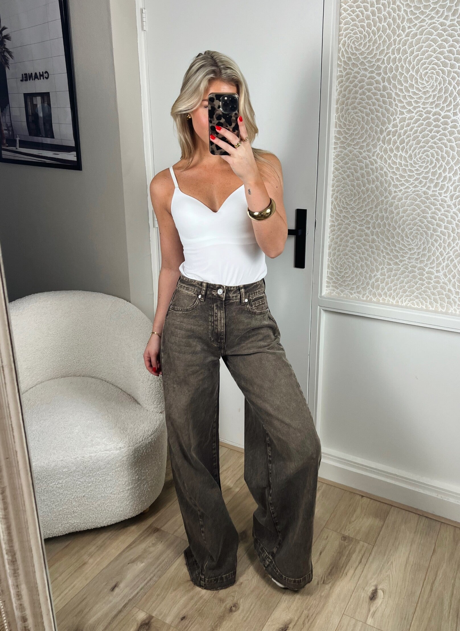 Jeans extra wide leg Queen Hearts bruin