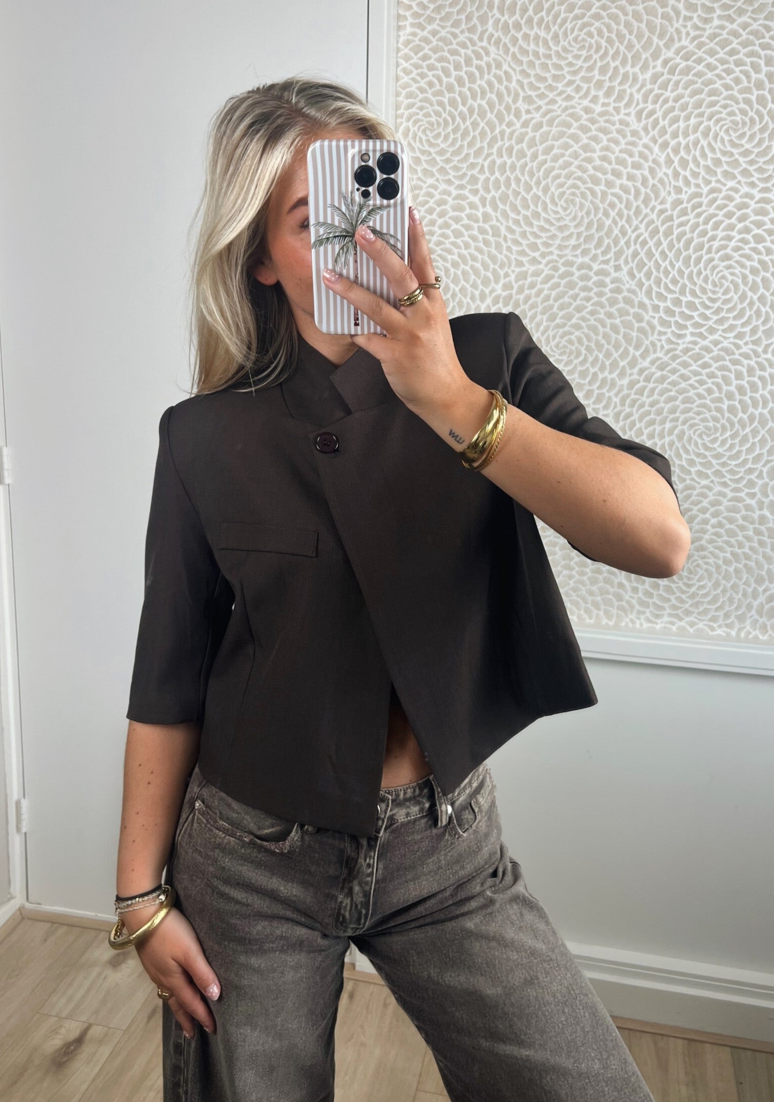 Blazer korte mouw knoop bruin