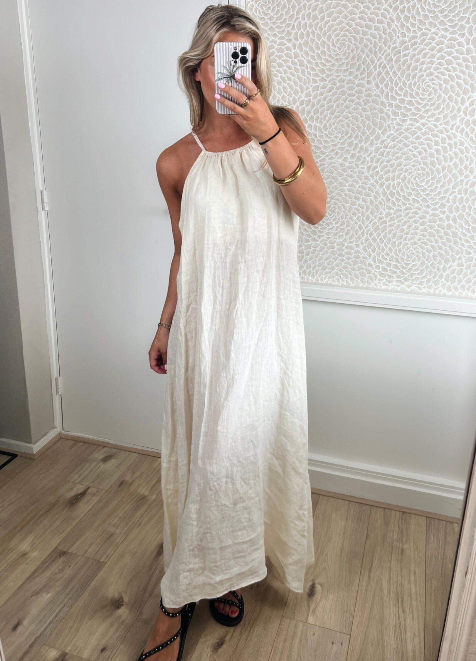 Jurk lang halter creme