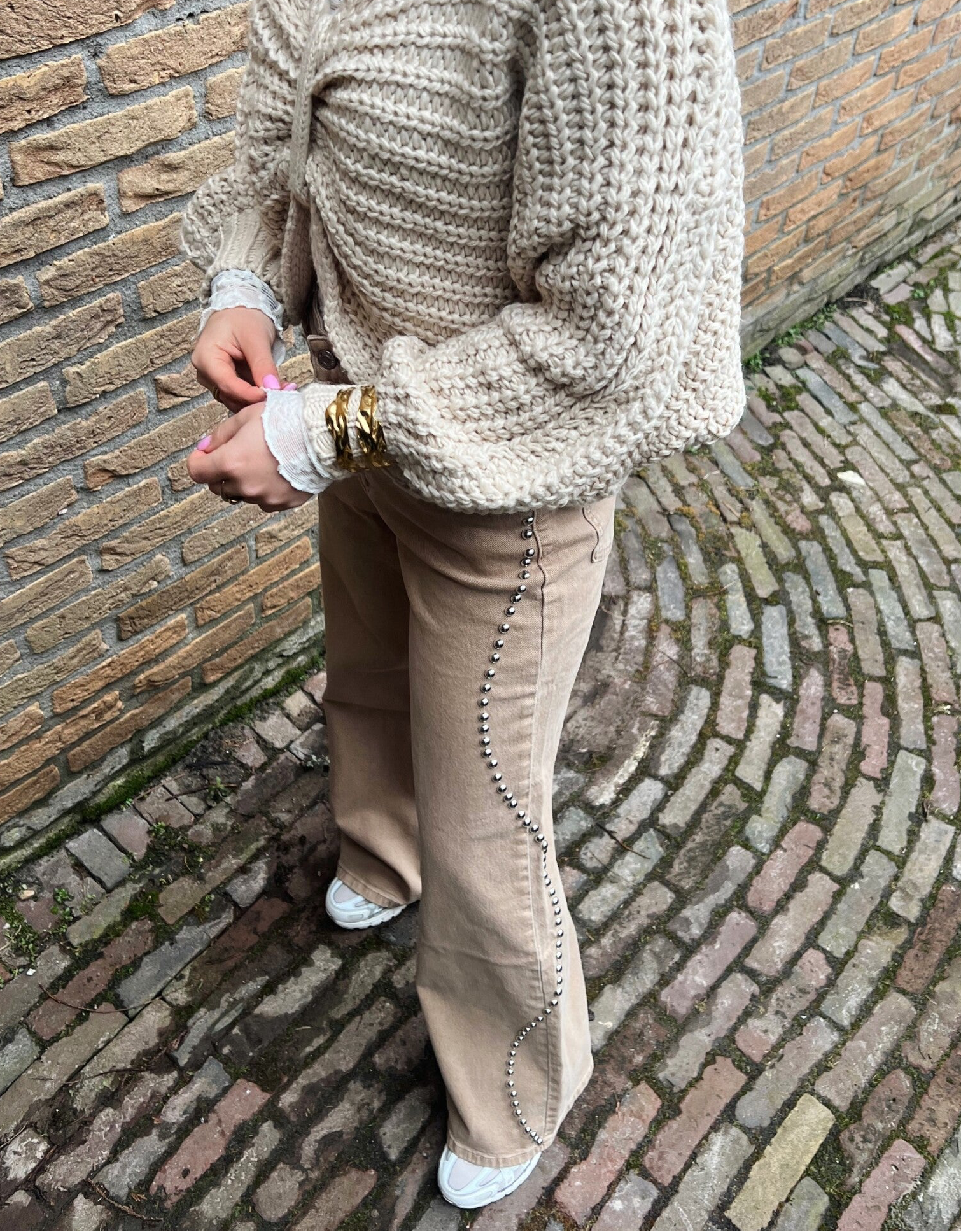 Jeans Redial wide leg studs camel