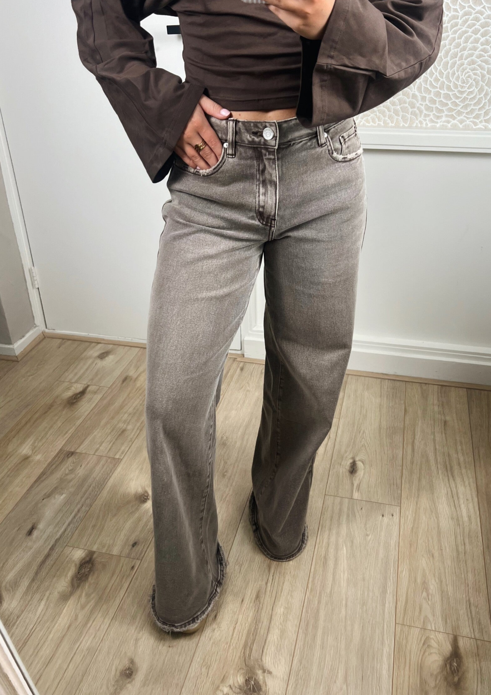Jeans wide leg taupe