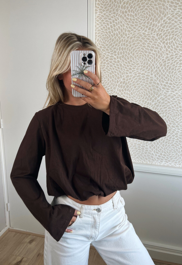 Longsleeve bruin crop