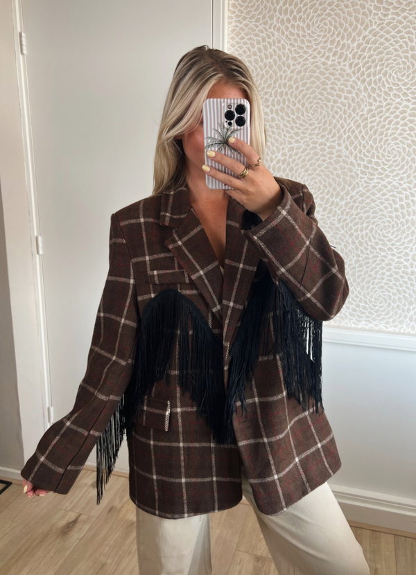 Blazer franjes ruit bruin