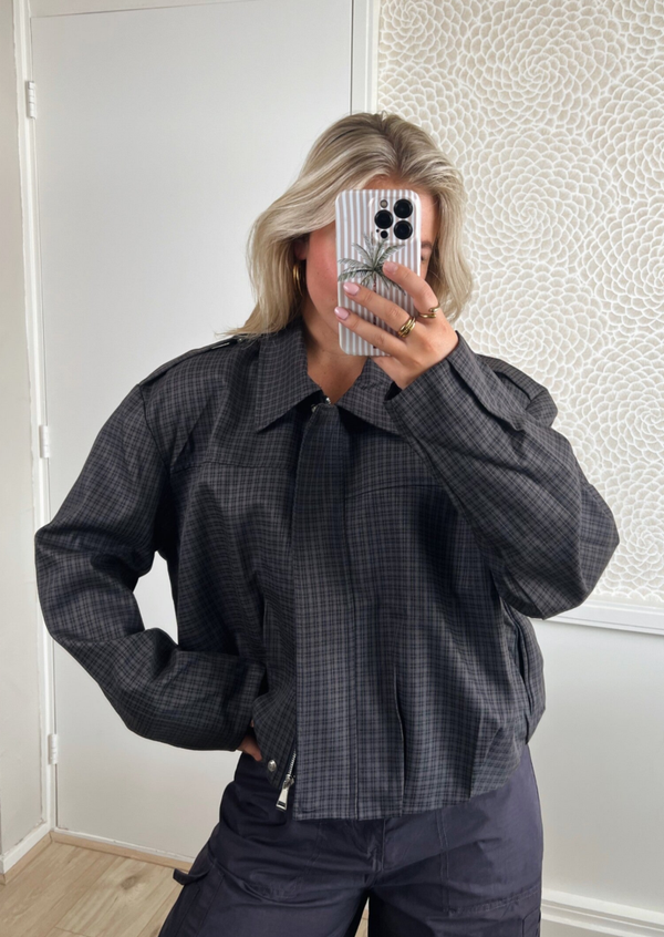 Bomber jas ruit donkerblauw Ambika