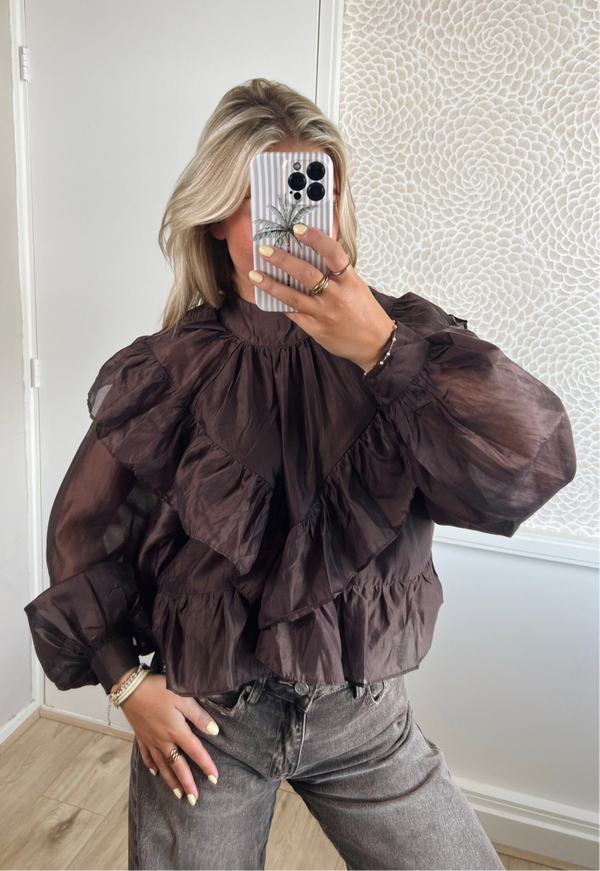 Blouse bruin ruffle