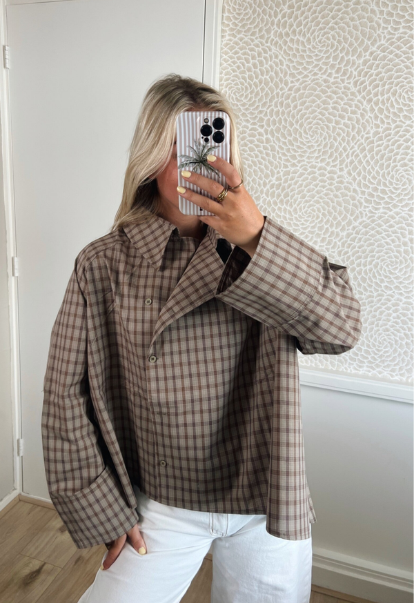 Blouse ruit taupe