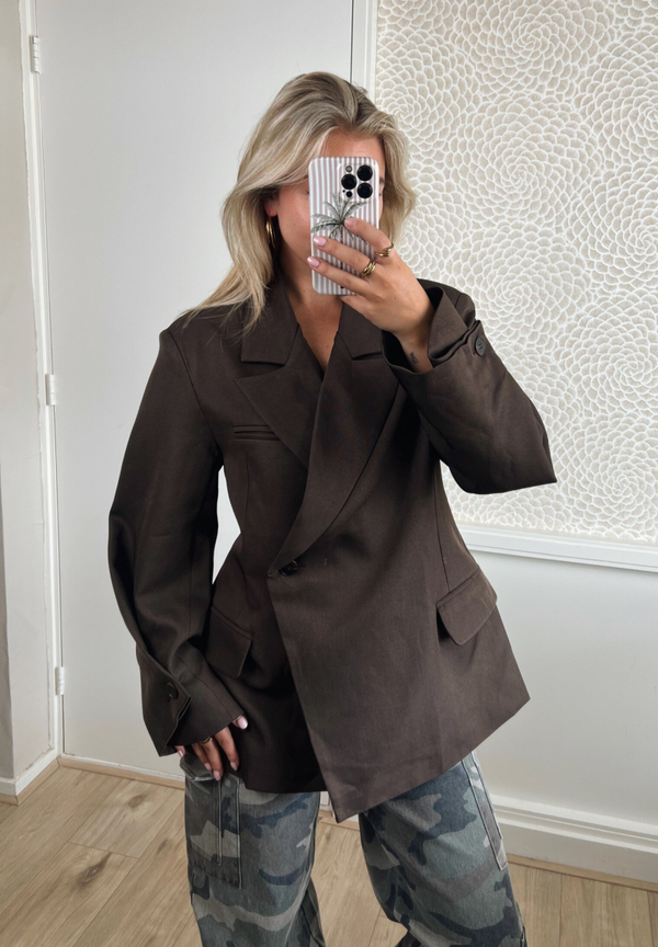 Blazer plooi mouw overslag bruin
