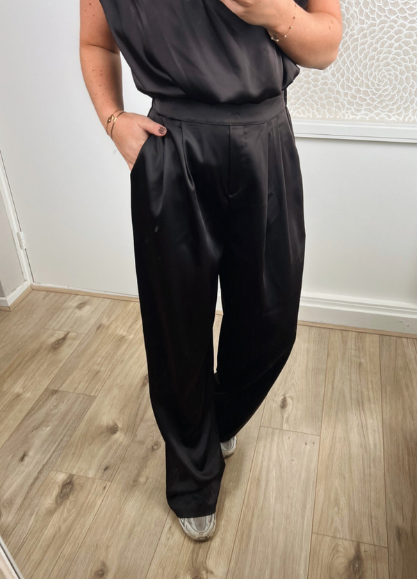 Pantalon satijn elastiek bruin