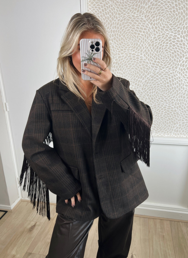 Blazer franjes ruit bruin