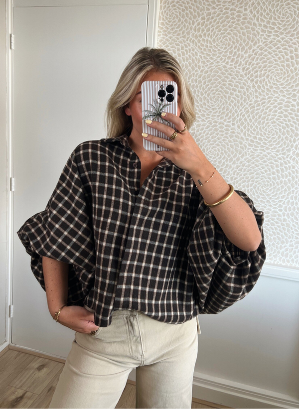 Blouse ruit bruin