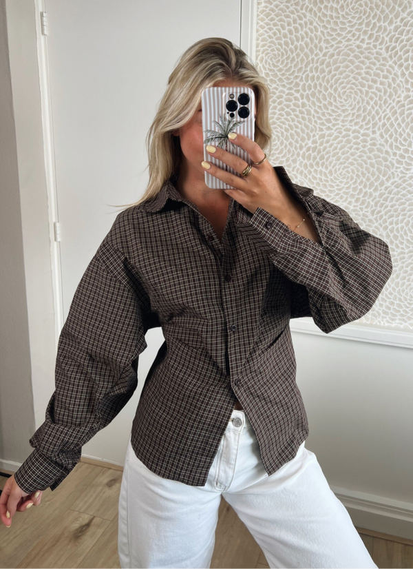 Blouse ruit getailleerd bruin