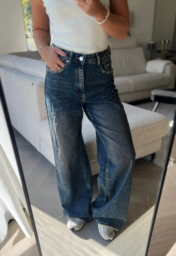 Jeans wide leg donker blauw