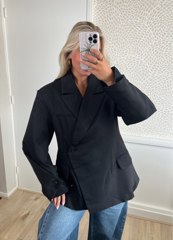 Blazer plooi mouw overslag zwart
