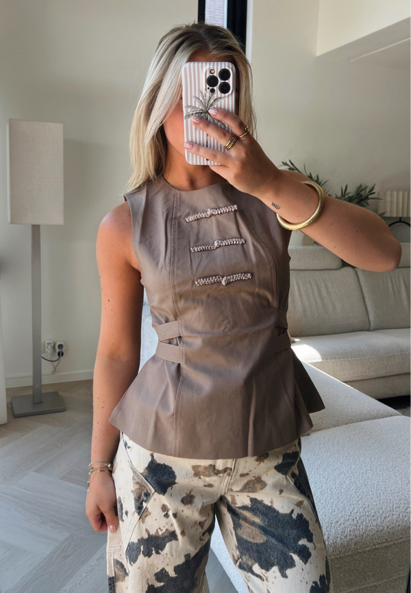 Top getailleerd taupe