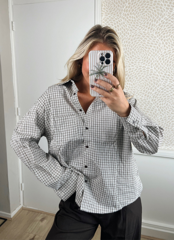 Blouse ruit strass wit