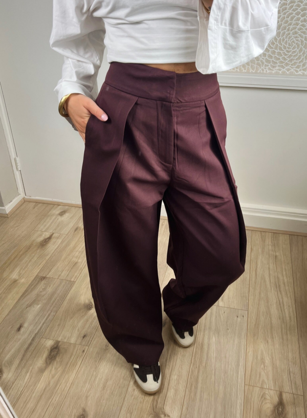 Pantalon barrel aubergine