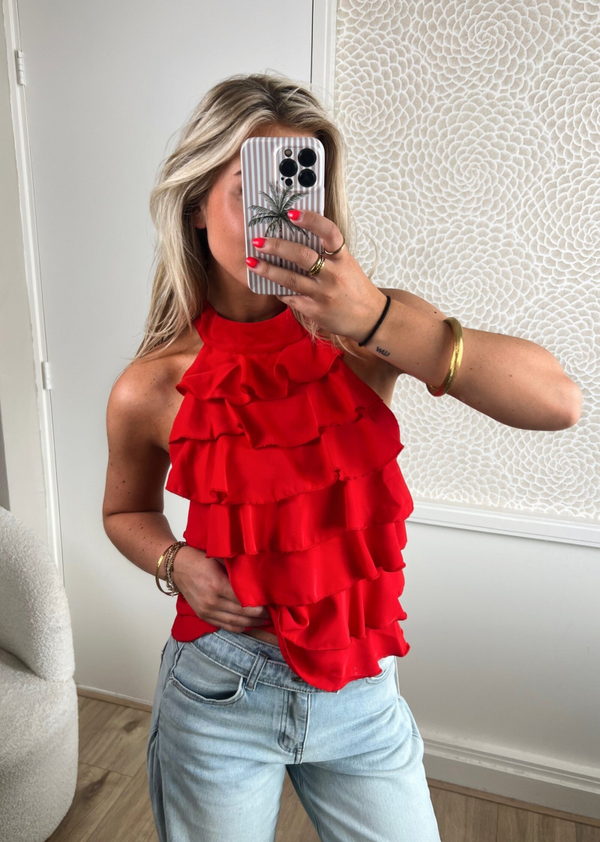 Top ruffle rood