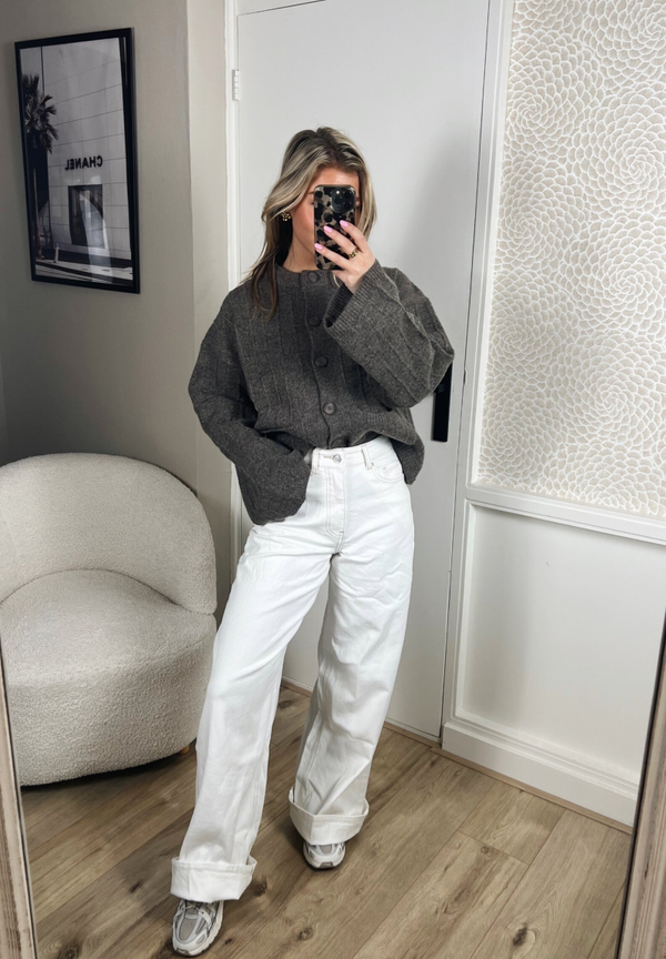 Jeans wide leg Queen Hearts wit