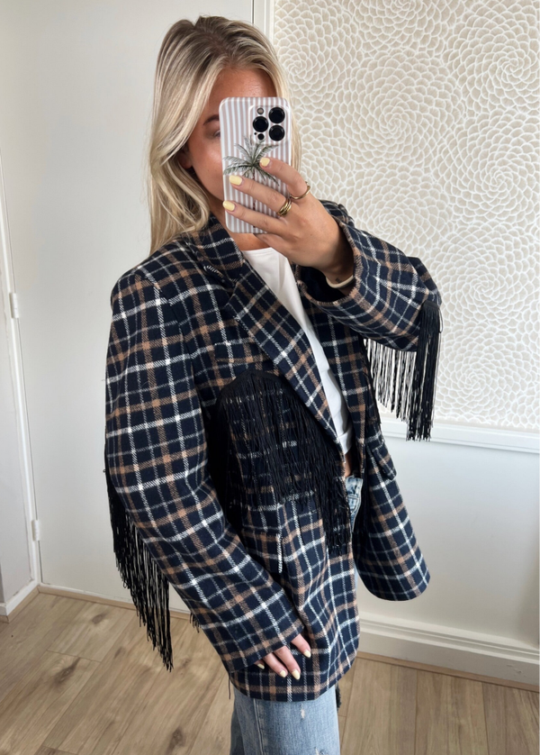 Blazer franjes ruit navy