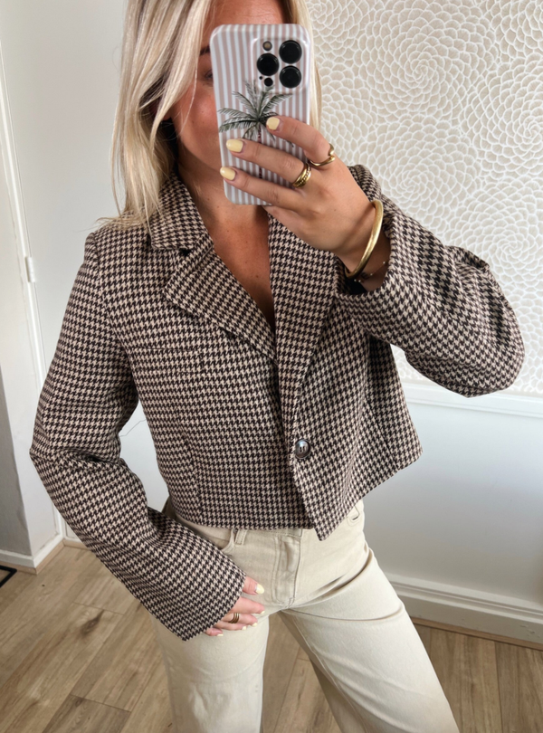Blazer cropped tweed ruit