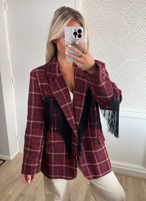 Blazer franjes ruit bordeaux