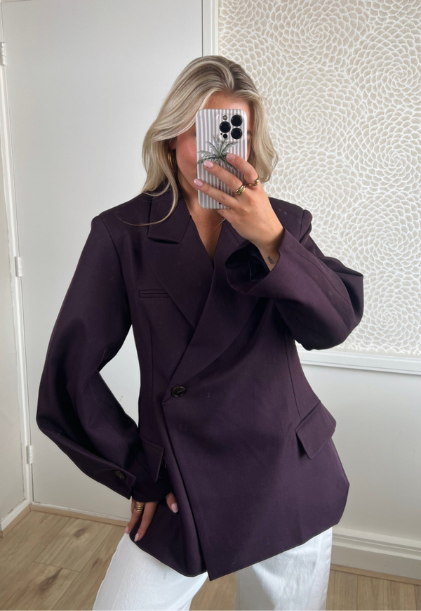 Blazer plooi mouw overslag aubergine