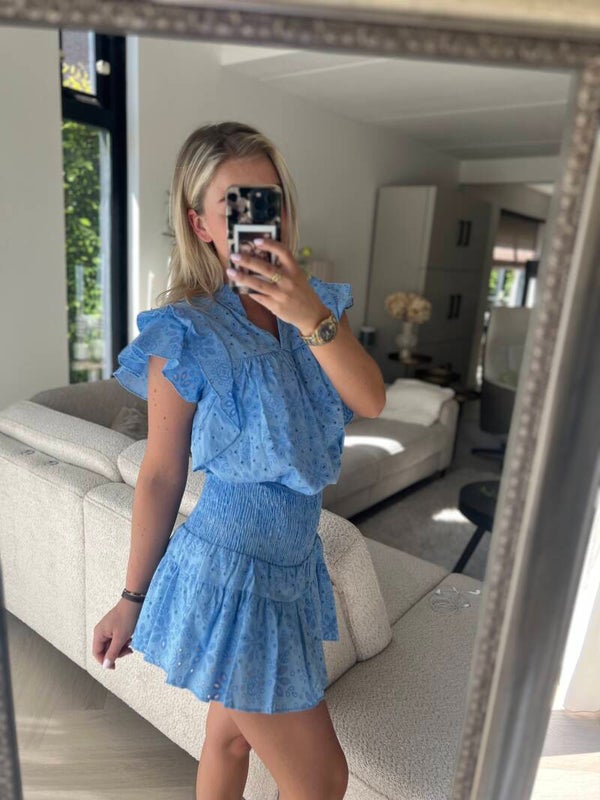 Skort ruffle blauw broderie