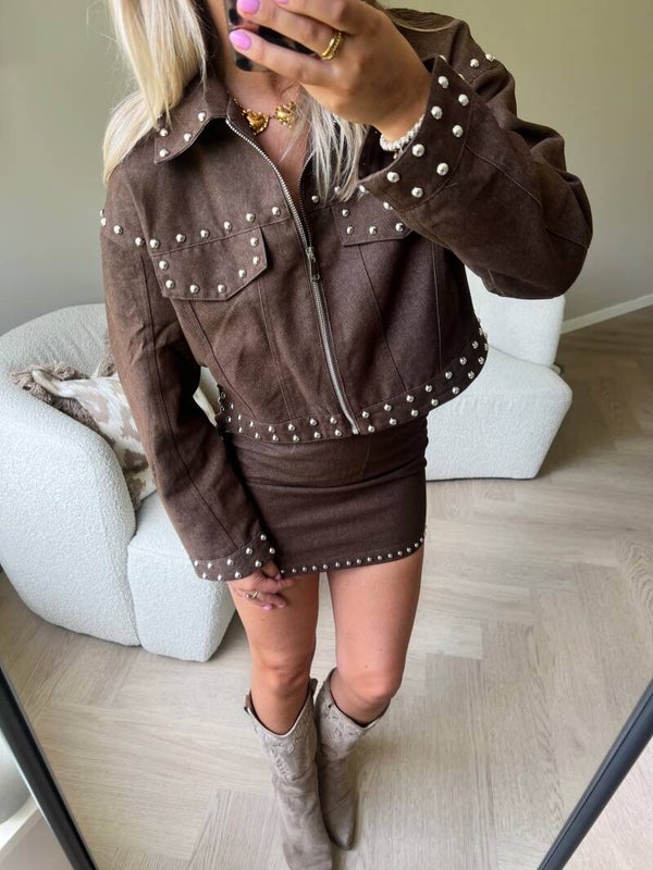 Jasje studs rits bruin