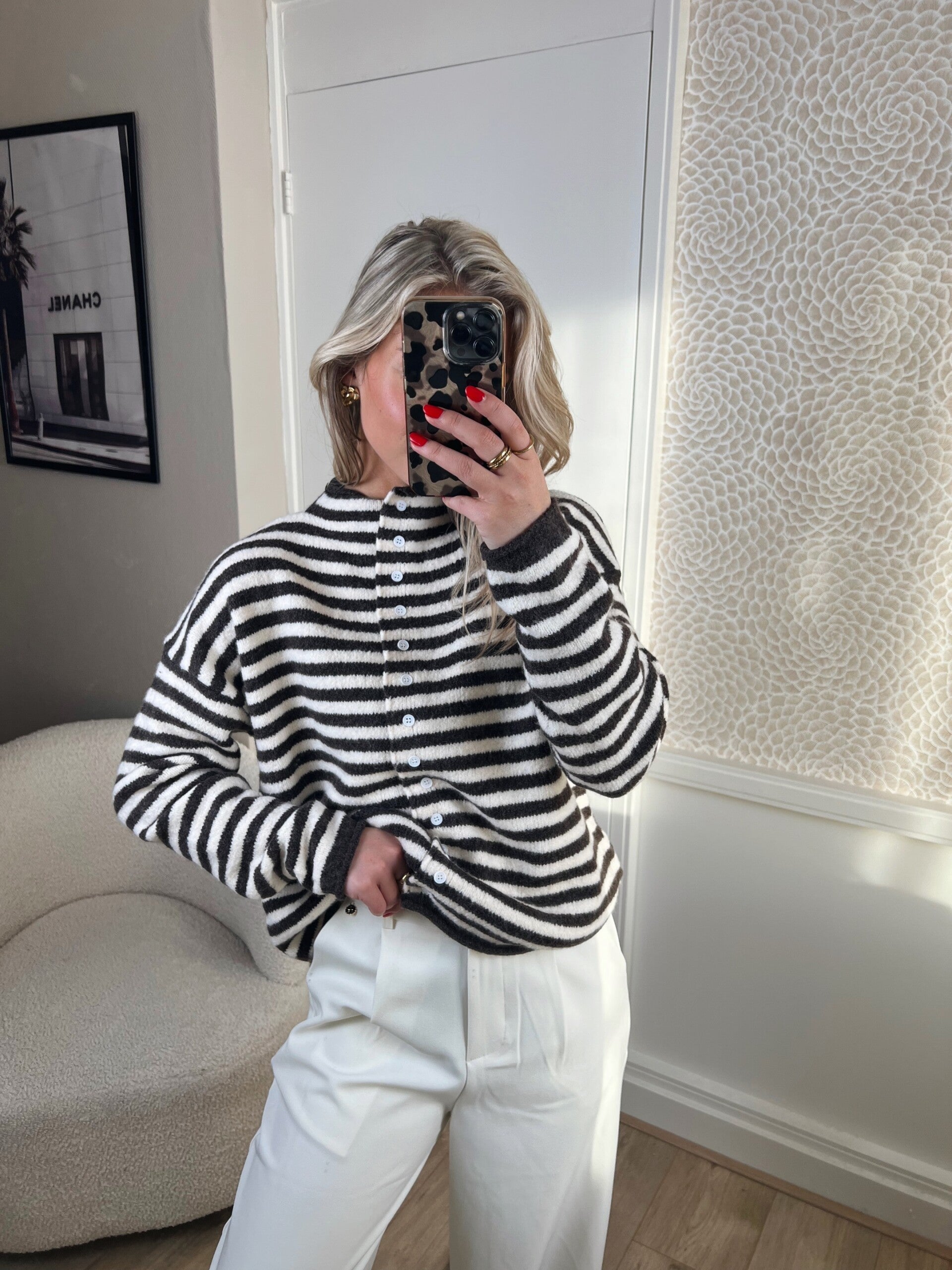 Vestje bruin wit strepen