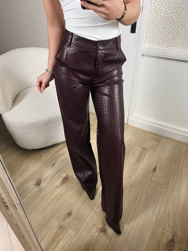 Leren broek aubergine