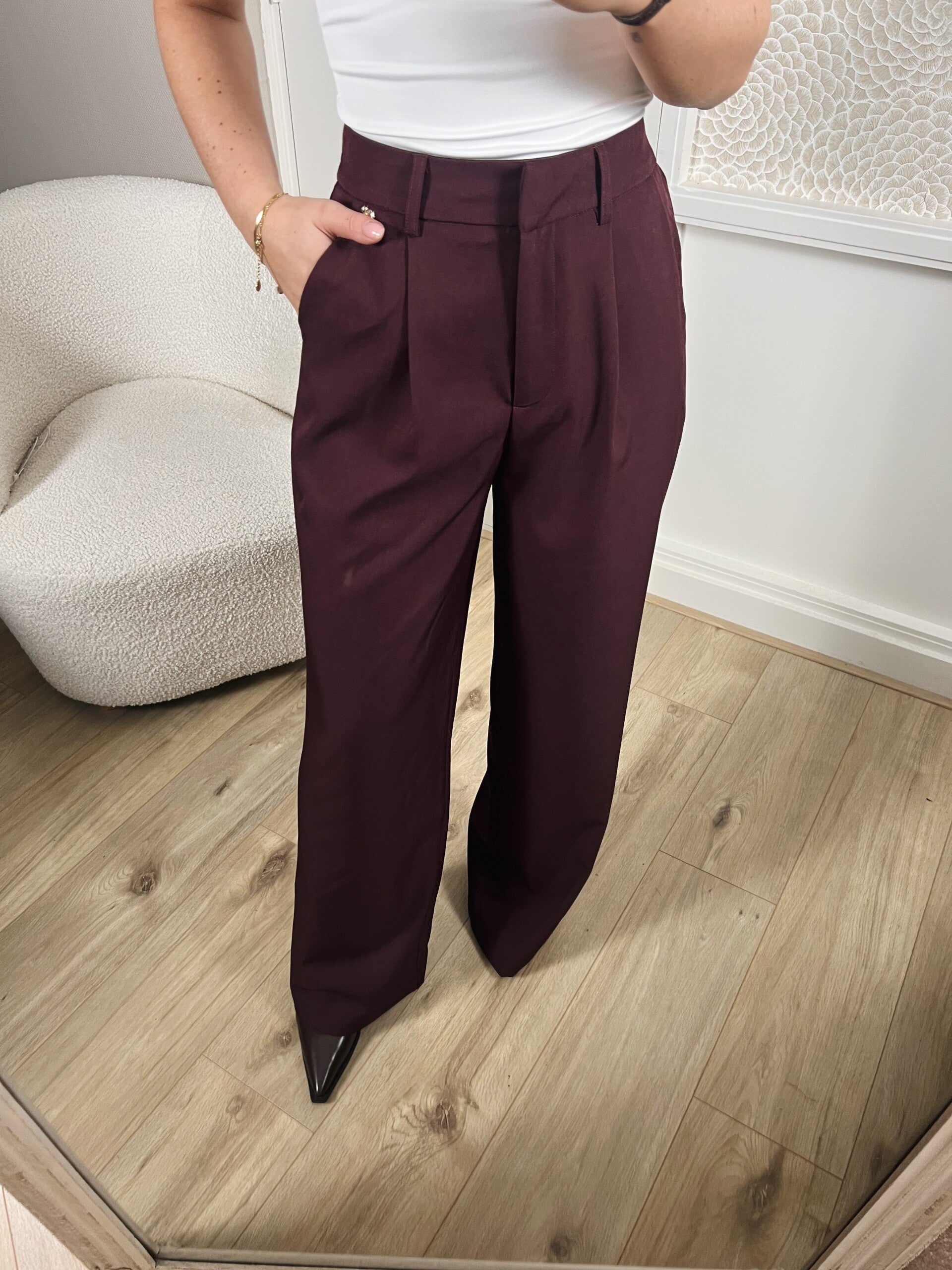 Pantalon wide leg aubergine Gris Ambika