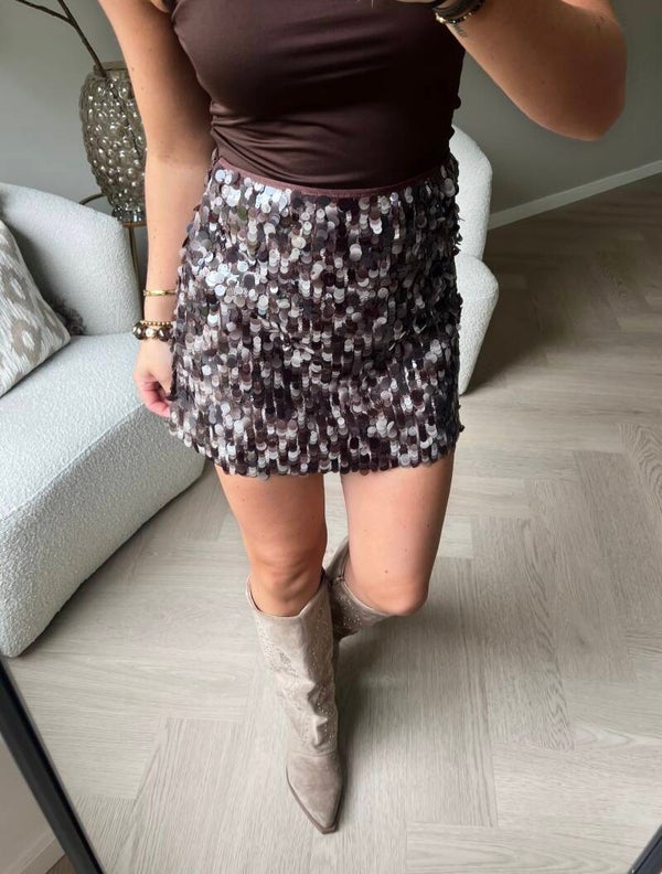 Pailletten rok bruin