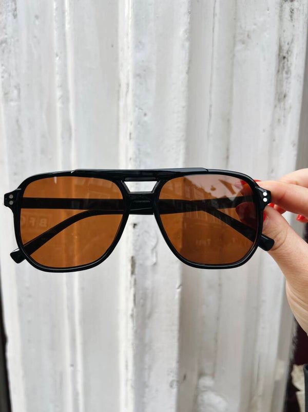 Zonnebril oversized zwart (bruin glas)