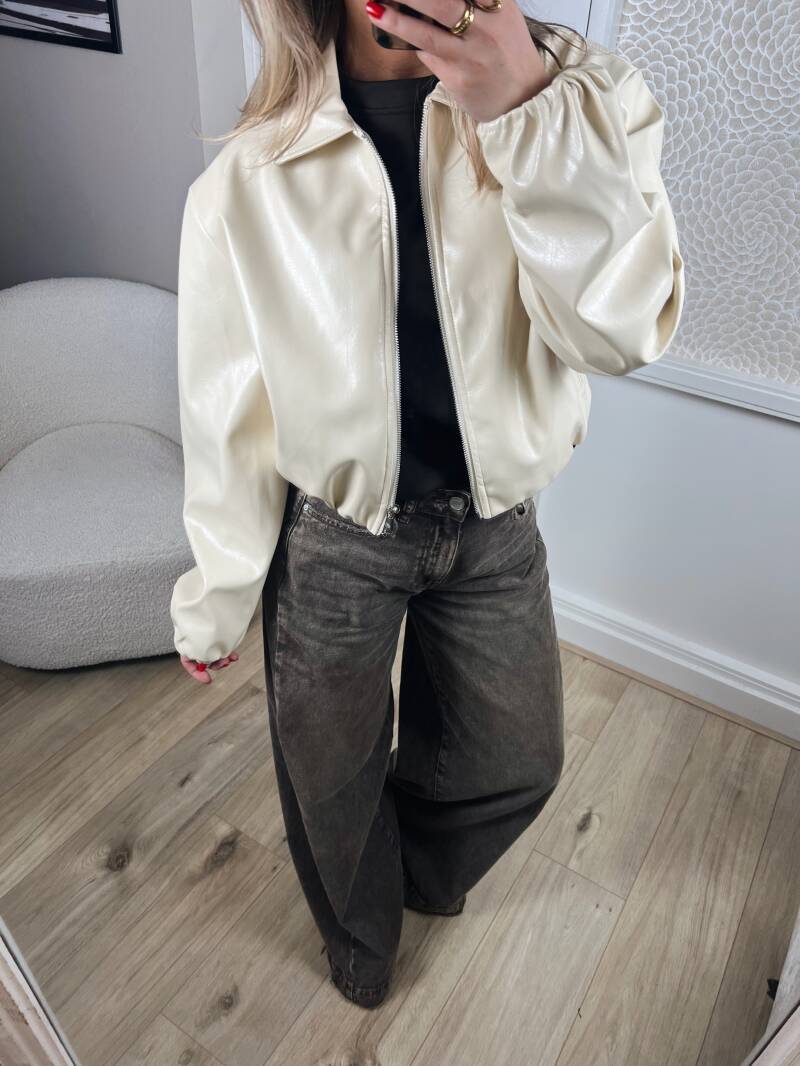 Bomber leather look creme