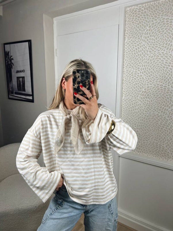 Longsleeve strepen beige wit