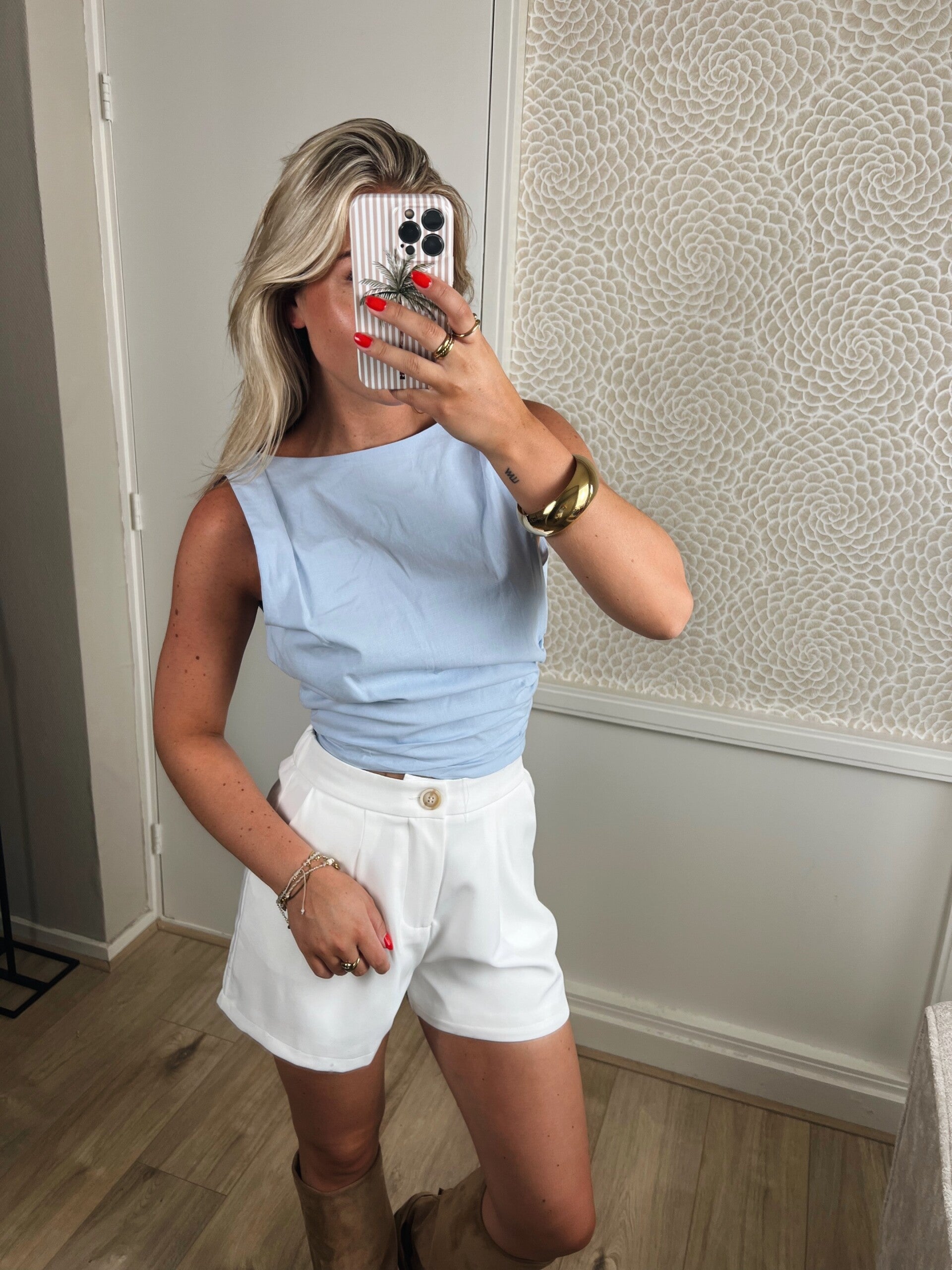 Top strik achterkant blauw