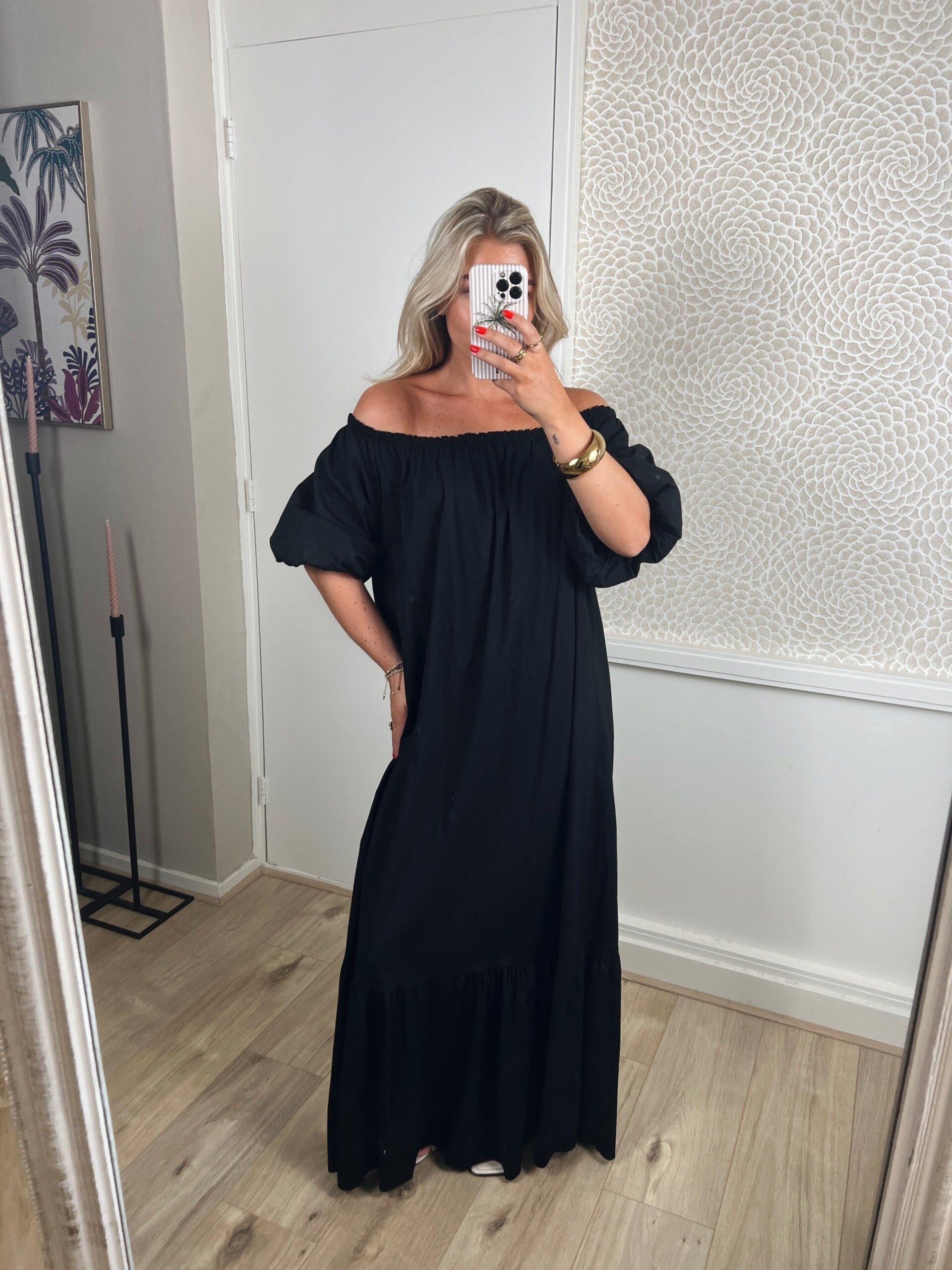 Jurk off shoulder zwart lang