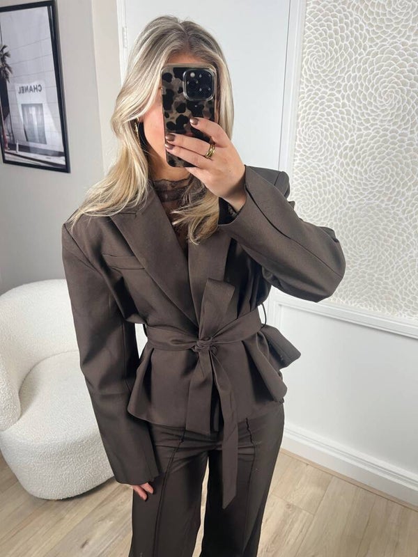 Blazer cropped ceintuur bruin Ambika