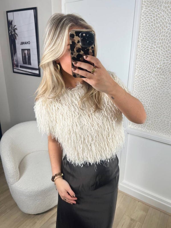 Top veertjes beige
