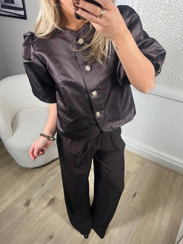 Top pofmouw glans bruin