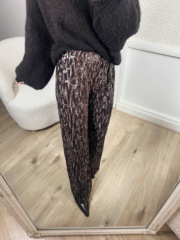 Broek pailletten bruin