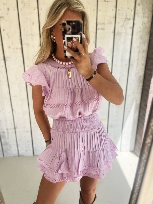 Rokje broderie setje lila/roze