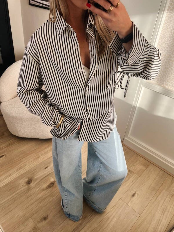 Blouse streep zwart creme