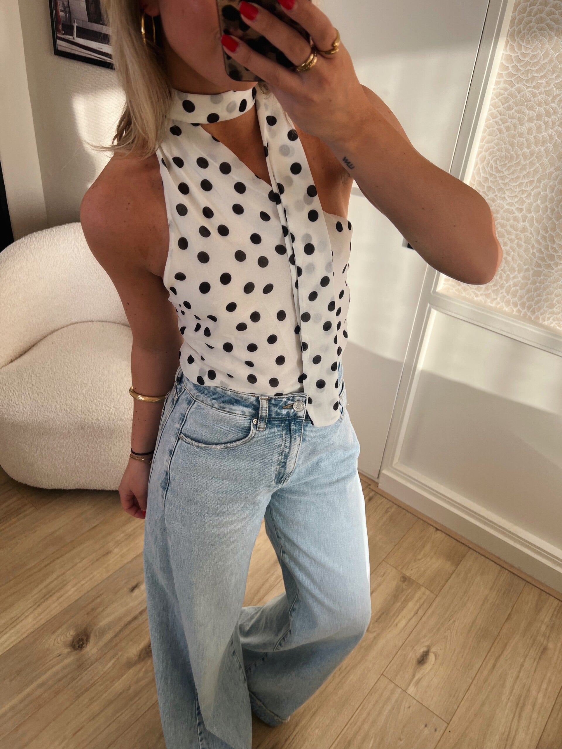 Halter top stippen wit