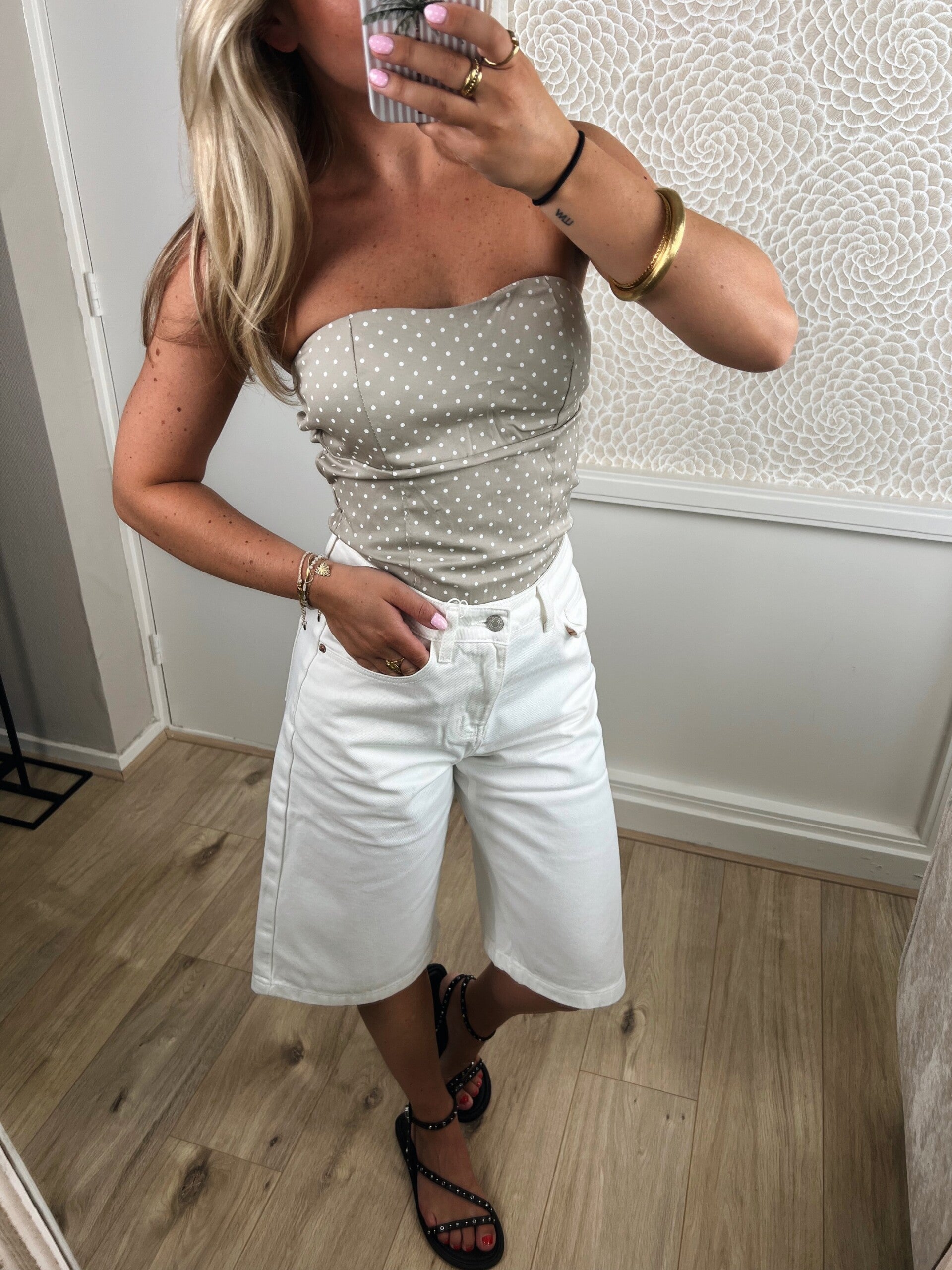 Strapless top taupe stip